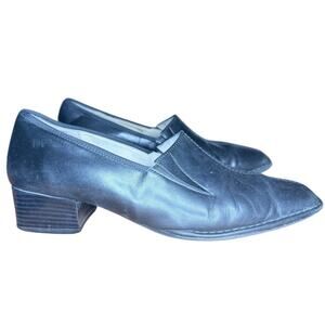 Ara Relax Flex Leather Loafer Heels Pumps 7 Black Comfort German Career Retro